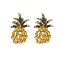 Tibetan Style Stud Earring, Pineapple, plated, for woman & with rhinestone, golden, nickel, lead & cadmium free, 30x20mm, Sold By Pair