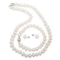 Natural Cultured Freshwater Pearl Jewelry Sets, bracelet & earring & necklace, Potato, different size for choice & for woman, white, Length:Approx 18 Inch, Approx 7.5 Inch, Sold By Set
