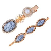 Hair Slide, Tibetan Style, with ABS Plastic Pearl & Resin, gold color plated, for woman & with rhinestone, more colors for choice, nickel, lead & cadmium free, 62x18mm,69x10mm, Sold By Set