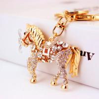 Tibetan Style Key Chain, with Czech Rhinestone, Horse, gold color plated, Unisex, nickel, lead & cadmium free, 36x55mm, Sold By PC