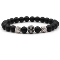 Abrazine Stone Bracelet, with Tibetan Style, plated, Unisex & anti-fatigue & micro pave cubic zirconia, more colors for choice, 190mm,10mm, Sold By Strand