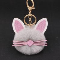 Zinc Alloy Key Chain with Faux Rabbit Hair Cat gold color plated for woman nickel lead & cadmium free 80mm Sold By PC