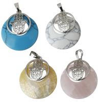 Bijoux pendentifs en laiton, avec pierre gemme, plus de couleurs à choisir, protéger l'environnement, sans nickel, plomb et cadmium, 28x32x7.50mm, Trou:Environ 5x7mm, Vendu par PC