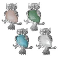 Brass Jewelry Pendants, with Gemstone, Owl, more colors for choice, nickel, lead & cadmium free, 25x35x8mm, Hole:Approx 4x6mm, Sold By PC