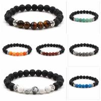 Gemstone Bracelets, with Lava, Round, different materials for choice & Unisex, 8mm, Sold Per 7.5 Inch Strand