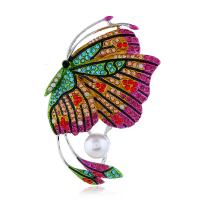 Zinc Alloy Brooches Butterfly silver color plated micro pave rhinestone & for woman multi-colored nickel lead & cadmium free 37*63mm Sold By PC