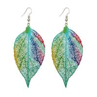 Tibetan Style Drop Earrings, Leaf, painted, for woman & hollow, multi-colored, 96mm, Sold By Pair
