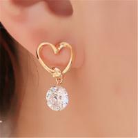 Boucles d'oreilles en alliage de zinc, avec zircon cubique, coeur, Placage, pour femme, doré, 20x10mm, Vendu par paire