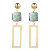 Iron Drop Earring, with Shell, Rectangle, gold color plated, Korean style & for woman, 15x75mm, Sold By Pair