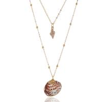 Tibetan Style Sweater Chain Necklace, with Shell, with 6cm extender chain, gold color plated, oval chain & for woman & 2-strand, nickel, lead & cadmium free, 26x28mm, Sold Per Approx 24.81 Inch Strand