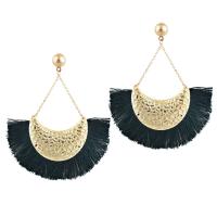 Zinc Alloy Tassel Earring with Cotton Thread gold color plated for woman nickel lead & cadmium free Sold By Pair