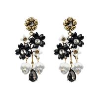 Zinc Alloy Drop Earrings Flower plated vintage & Bohemian style & for woman & with rhinestone nickel lead & cadmium free Sold By Pair