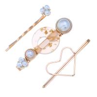 Hair Slide Zinc Alloy with Resin & Plastic Pearl gold color plated three pieces & for woman nickel lead & cadmium free 56*10mm 64*25uff0c60*25mm  Sold By Set