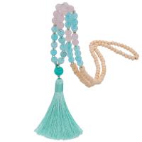 Gemstone Sweater Necklace with Cotton Thread & Wood Tassel Bohemian style & for woman 10mm 80mm Length Approx 36.2 Inch Sold By Lot