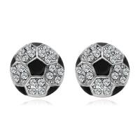 Tibetan Style Stud Earring, Football, silver color plated, for woman & enamel & with rhinestone, nickel, lead & cadmium free, 12.2mm, 2Pairs/Lot, Sold By Lot