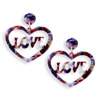 Tibetan Style Drop Earrings, with Acetate, Heart, plated, for woman & hollow, more colors for choice, nickel, lead & cadmium free, 40x40mm, Sold By Pair