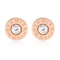 Titanium Steel Stud Earring rose gold color plated for woman & with rhinestone Sold By Pair