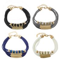 PU Leather Cord Bracelets with Zinc Alloy gold color plated for woman & with rhinestone & multi-strand 260mm 45*8mm Sold Per Approx 10.2 Inch Strand