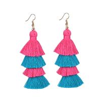 Fashion Fringe Earrings, Cotton Thread, with Tibetan Style, Tassel, gold color plated, for woman, more colors for choice, nickel, lead & cadmium free, 104*30mm, Sold By Pair