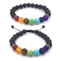 Lava Bracelet, with Elastic Thread & Gemstone, Round, Unisex & adjustable, 8mm, Length:Approx 7 Inch, 2Strands/Set, Sold By Set