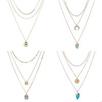 Zinc Alloy Jewelry Necklace with Natural Stone & pearl with 5cm extender chain gold color plated three layers & oval chain & bar chain & for woman nickel lead & cadmium free Sold Per Approx 14.97 Inch Approx 17.72 Inch Approx 23.63 Inch Strand