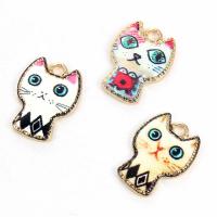 Tibetan Style Animal Pendants, Cat, gold color plated, different styles for choice & enamel, nickel, lead & cadmium free, 16-24mm, Hole:Approx 1mm, 5PCs/Bag, 2Bags/Lot, Sold By Bag