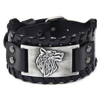 Faux Leather Bracelet, with Tibetan Style, Wolf, plated, vintage & for man, more colors for choice, 275x40mm, Sold By PC