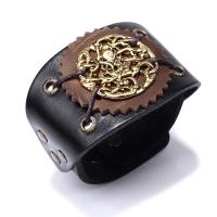Couro do falso pulseira, with liga de zinco, cromado de cor dourada, Vintage & Ajustável & para o homem, preto e marrom, 245x55mm, vendido por PC