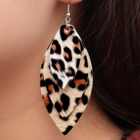 PU Leather Drop Earring, plated, for woman & leopard pattern, more colors for choice, 90x33mm, Sold By Pair