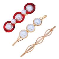 Hair Slide, Tibetan Style, with Resin & Plastic Pearl, gold color plated, three pieces & different styles for choice & for woman & with rhinestone, nickel, lead & cadmium free, 60*18mm,70*13mm,70*8mm, Sold By Set