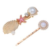 Hair Slide, Tibetan Style, with Resin & Plastic Pearl, gold color plated, for woman & enamel & with rhinestone, more colors for choice, nickel, lead & cadmium free, 60*23mm,58mm, Sold By Set