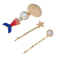Hair Slide Zinc Alloy with Resin & Plastic Pearl gold color plated three pieces & for woman & with rhinestone nickel lead & cadmium free 64*26mm 54mm 57mm Sold By Set
