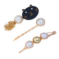 Hair Slide Zinc Alloy with Resin & Plastic Pearl gold color plated three pieces & for woman & with rhinestone nickel lead & cadmium free 65*23mm 60mm 70mm Sold By Set