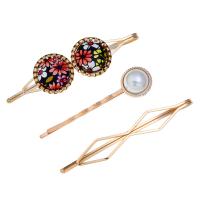 Hair Slide Zinc Alloy with Resin & Plastic Pearl gold color plated three pieces & for woman nickel lead & cadmium free 70*20mm 60mm 70mm Sold By Set