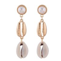 Zinc Alloy Drop Earrings with Shell & Plastic Pearl stainless steel post pin gold color plated for woman white nickel lead & cadmium free 60*14mm Sold By Pair
