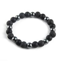 Hematite Bracelet, with Abrazine Stone & Lava, different styles for choice & for man, black, 8mm, Sold Per Approx 7.88 Inch Strand