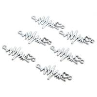 Tibetan Style Connector, Electrocardiographic, platinum color plated, 1/1 loop, nickel, lead & cadmium free, 33x15mm, Hole:Approx 2.5mm, 10PCs/Bag, 2Bags/Lot, Sold By Bag