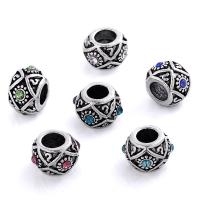 Tibetan Style European Large Hole Beads, antique silver color plated, with rhinestone, more colors for choice, nickel, lead & cadmium free, 10x10mm, Hole:Approx 4mm, 10PCs/Bag, Sold By Bag
