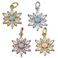 Cubic Zirconia Micro Pave Brass Pendant, with Opal, Flower, plated, micro pave cubic zirconia, more colors for choice, nickel, lead & cadmium free, 14.5x18.5x4.5mm, Hole:Approx 4mm, 5PCs/Lot, Sold By Lot