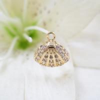 Cubic Zirconia Micro Pave Brass Pendant, Shell, gold color plated, micro pave cubic zirconia, nickel, lead & cadmium free, 11*11mm, Hole:Approx 1.5mm, 2PCs/Lot, Sold By Lot
