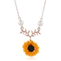 Zinc Alloy smykker halskæde, med Plastic Pearl, Solsikke, forgyldt, for kvinde, flere farver til valg, 23mm, Solgt Per Ca. 18.8 inch Strand