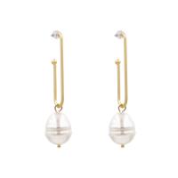 Zinc Alloy Drop Earrings with Plastic Pearl plated for woman golden Sold By Pair