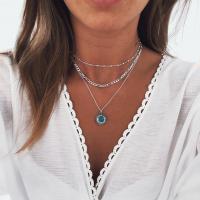 Multi Layer Necklace Zinc Alloy Necklace with Synthetic Turquoise nickel lead & cadmium free three layers & for woman silver color plated 10mm Sold per Approx 18.1 Inch  Strand