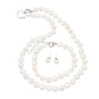 Natural Cultured Freshwater Pearl Jewelry Sets, bracelet & earring & necklace, brass lobster clasp, brass post pin, with 5cm extender chain, Baroque, white, 8-9mm, Length:Approx 17.5 Inch, Approx 7.5 Inch, Sold By Set
