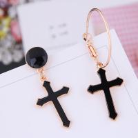Zinc Alloy Asymmetric Earrings with enamel Cross plated for woman black nickel lead & cadmium free 55*17mm  45*17mm Sold By Pair