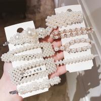 Mixed Hair Accessories Plastic Pearl with Zinc Alloy plated for woman & with rhinestone white 90*23mm 60*10mm Sold By Set