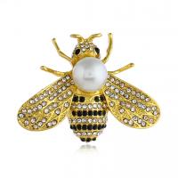 Tibetan Style Brooches, with Plastic Pearl, Bee, gold color plated, for woman & with rhinestone, nickel, lead & cadmium free, 40*40mm, 3PCs/Lot, Sold By Lot