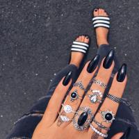 Zinc Alloy Ring Set with Resin Rhinestone silver color plated 12 pieces & Bohemian style & for woman nickel lead & cadmium free US Ring .5-7 Sold By Set