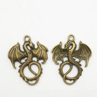 Tibetan Style Animal Pendants, Dragon, antique bronze color plated, nickel, lead & cadmium free, 35x27x2.80mm, Hole:Approx 2.5mm, 50PCs/Bag, Sold By Bag