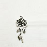 Tibetan Style Flower Pendants, Rose, antique silver color plated, nickel, lead & cadmium free, 43x18x2.30mm, Hole:Approx 2mm, 50PCs/Bag, Sold By Bag